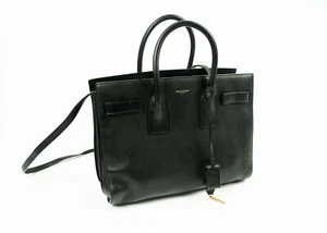 SAINT LAURENT PARIS YSL Sac De Jour Small Medium Black Leather Hand Bag Purse - Picture 1 of 12