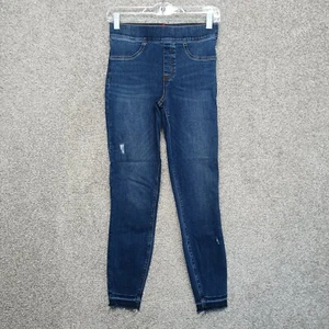 Spanx Jeans Womens S 26 Blue Denim Mid Waist Stretch Distressed Raw Hem Pull On - Picture 1 of 11