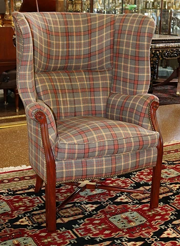 ​Theodore Alexander TRS Upholstery Mahogany Striped Fabric Fireside Wing Chair Cover