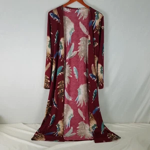 Womens Duster Cardigan Small Maroon Open Indian Headdress Feather Long Sleeve - Picture 1 of 9