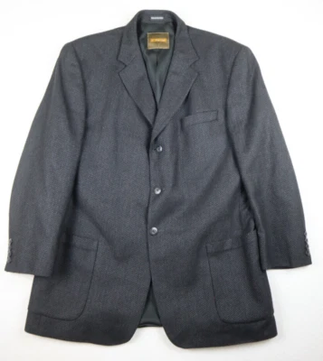 MEN'S BLACK & GRAY WOVEN 100% WOOL BLAZER JACKET - SIZE 42 - Image 1 of 4