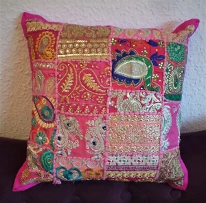 Dekokissen Pink/Bunt, Boho, 40x40, mit Glitzer, mit Reißverschluss - Bild 1 von 5