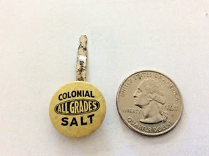 1920-30s classic Colonial Salt -All Grades pocket pin- celluloid head-metal clip - Picture 1 of 3