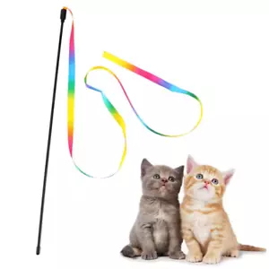 Interactive Cat Ribbon Wand Toy | Fun Kitten Teaser Stick for Play Chase Active - Picture 1 of 2