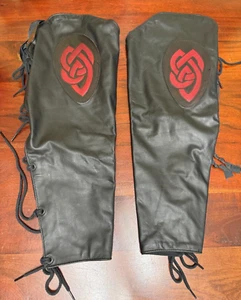 LEATHER PIRATE LEG / BOOT COVERS HALF CHAPS- MUSKATEER BUCCANEER MEDIEVAL - Picture 1 of 5