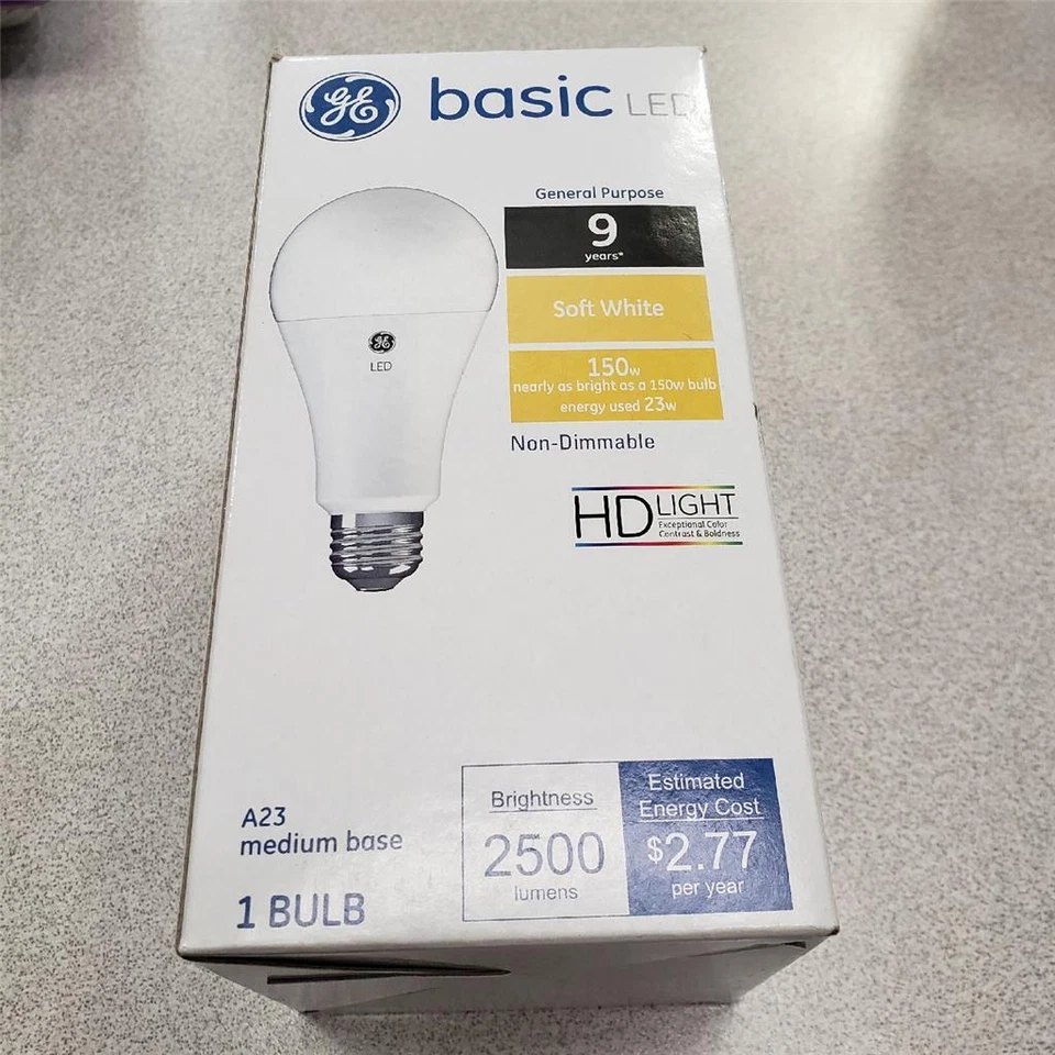 = GE Basic LED A23 Bulb Medium Base Non-Dimmable Soft White 93103856 NEW - Image 1 of 3