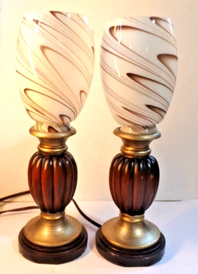 Par de lámparas de acento UP LIGHT con pantallas de vidrio arremolinado 14" de alto ¡AMBAS PERFECTAS! Foto 1 de 4