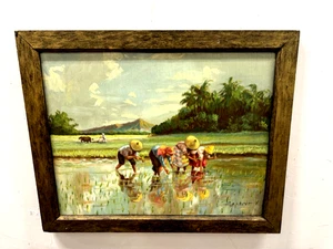 Original quality vintage art "Humble folks working in rice paddies" FRMD SGND - Picture 1 of 11