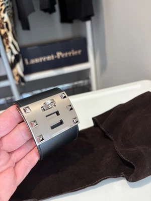 *罕见* 1000 美元黑盒小牛皮 HERMES Kelly Dog EXTREME 手镯 钯 无底价  — 第 1/4 张图片
