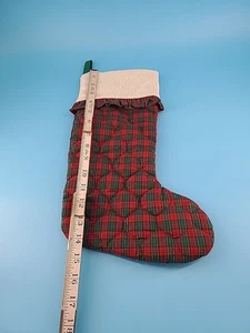 14 Inch Christmas Stocking Red Green Plaid Aida Cloth Top Cross Stitch... - Picture 1 of 4