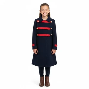 London Fog Girls Navy Blue Madeline Sailor Peacoat Red Trim Gold Buttons Size 8X - Picture 1 of 9