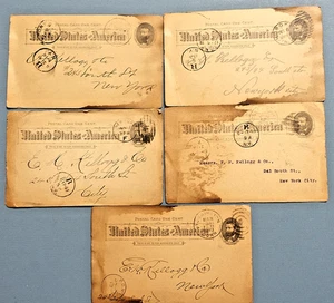 Vintage 1892-1893 UX10 (5) US Postal Cards 1¢ Grant Fancy Cancellations - Picture 1 of 2