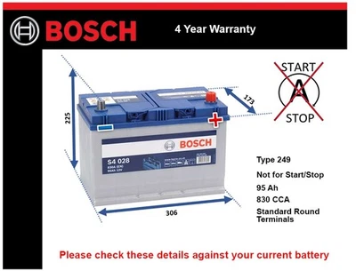 Battery fits MITSUBISHI L200 Bosch 249 830A 95Ah 4Yr Warranty Quality - Image 1 of 4