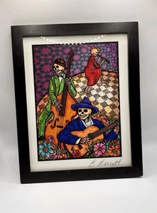 Musiker Dia De Los Muertos #2113 Skelette Barbara Barratt signierter Druck gerahmt - Bild 1 von 10
