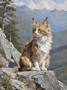 Wildcat Mountain Creature Cat Feline Daytime Trees Painting Poster CANVAS Print - Picture 1 of 3