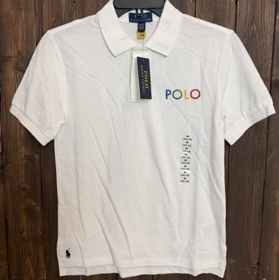 Polo Ralph Lauren MEDIUM 10-12 Ombré-Logo White Mesh Polo Shirt Boys NEW - Image 1 of 4