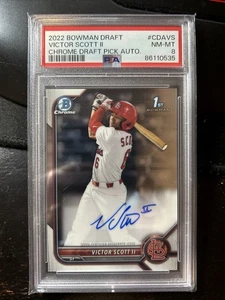 2022 1st Bowman Chrome Draft Victor Scott II Autograph PSA 8 RC At - Picture 1 of 1