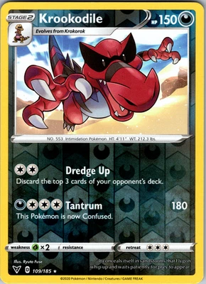 Krookodile Reverse Holo 109/185 SWSH04: Vivid Voltage Rare - NM - Image 1 of 2