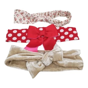 Lot Baby Headband Knotted Elastic Bowknot Polka Red Velvet Hair Floral Girls 18M - Picture 1 of 6