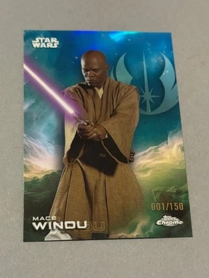 Mace Windu Blue Refractor /150 Star Wars Topps Chrome Samuel Jackson Insert sp - Image 1 of 3