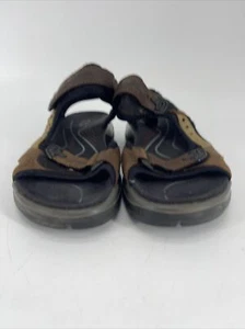 Ecco Womens Sandals Black/Brown Patent Leather Hook & Loop Flip Flops Size 7.5Us - Picture 1 of 6
