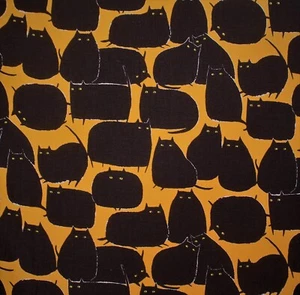 Feline Drive Fabric MAGIC MEOWS Orange Halloween Black Cats Sold by the Yard - Picture 1 of 7