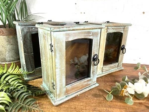 Vintage Reclaimed Indian Small Blue Glazed Wooden Wall Display Cabinet - Picture 1 of 10