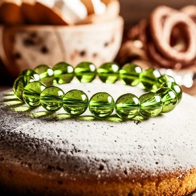 Genuine Peridot Stone Bracelet Green Crystal Beads Stretch Bracelet Handmade 1Pc - Image 1 of 4