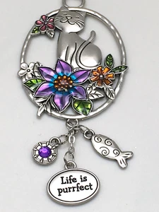 Ganz Car Charm Cat LIFE IS PERFECT Ornament 7 in Hanging Multicolored - Picture 1 of 3