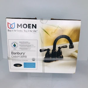 MOEN Banbury 4” Centerset 2 Handle High Arc Bathroom Faucet Bronze Finish New - Picture 1 of 4
