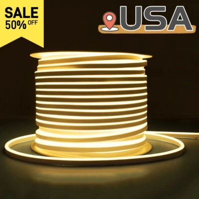 50ft 12V LED Neon Rope Light Strip Waterproof Outdoor Building Room DIY Lighting - Image 1 of 4