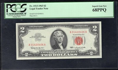 FR. 1513 1963 $2 LEGAL TENDER UNITED STATES NOTE PCGS GEM UNCIRCULATED-68PPQ - Image 1 of 2
