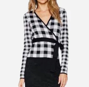 Diane von Furstenberg DVF Kyla Wickelbluse Kimono Damen P/S Seide Baumwolle kariert - Bild 1 von 17