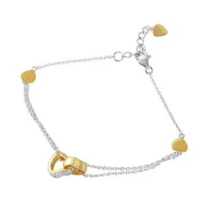 18K TWO TONE YELLOW/ WHITE GOLD OVER 925 STERLING SILVER BRACELET W ACCENTS/8'' - Picture 1 of 10