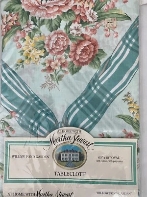 Vtg Martha Stewart Tablecloth Oval Willow Pond Garden NWT 60 X 84” Floral Blue - Image 1 of 4