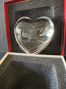 BACCARAT France Crystal PUFFED HEART Figurine Paperweight USA Flag 9-11-2001 NIB - Picture 1 of 23
