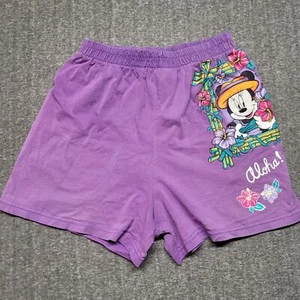 Disney Mickey Unlimited Womens L 24x4.5 Minnie Aloha Hawaii Purple Shorts Stain - Picture 1 of 15