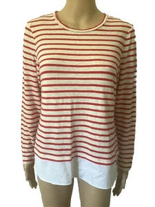 Tory Burch 100 % lino talla M/M manga larga a rayas con parte inferior contractual - Imagen 1 de 12