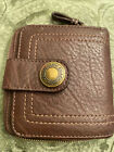 PREOWNED COACH SOLID LEATHER PEBBLE DARK BROWN CLUTCH ZIPPER SNAP BIFOLD WALLET