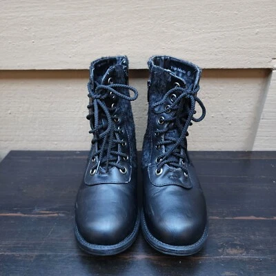 Top Moda Sz 5.5 Combat Boot Black-On-Black Leopard Print Lace Ups - Preowned - Image 1 of 4