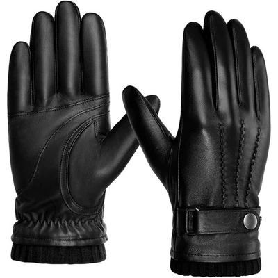 Guantes de cuero de invierno para hombre - pantalla táctil, forrados de cachemir, negros, XXL Foto 1 de 4