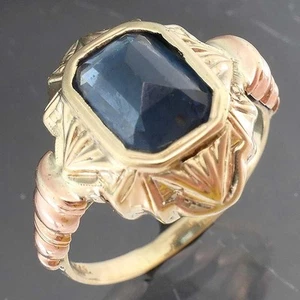 Reversed Gem Solid 10k Yellow & Rose GOLD Fancy Blue Paste SOLITAIRE RING Sz M - Picture 1 of 6