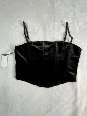 NWT ASTR The Label Velvet Bustier Crop Top Womens L Black - Image 1 of 4