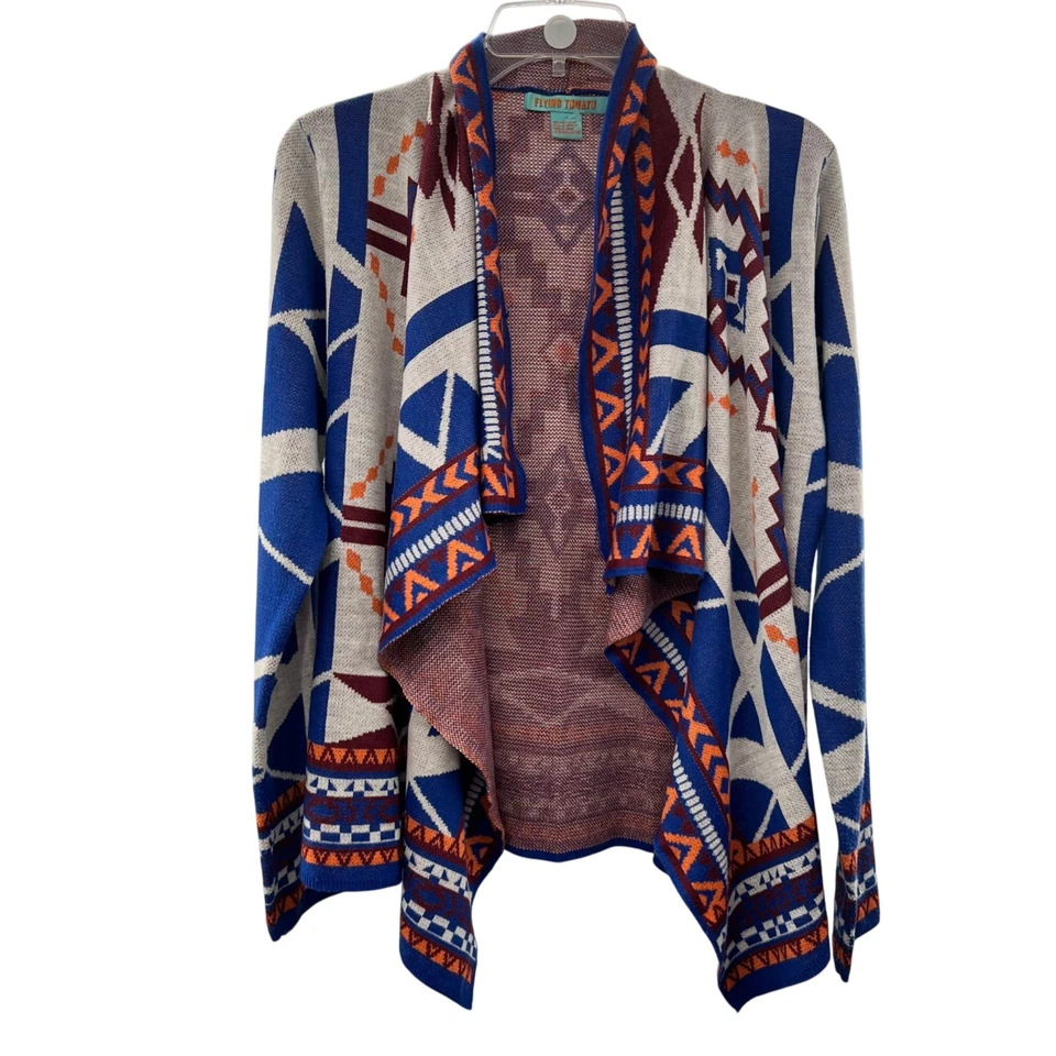 Cardigã feminino Flying Tomato suéter asteca frente aberta multicolorido tamanho médio - Imagem 1 de 4