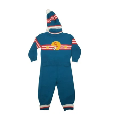 Suéter Pantalones Gorro Sombrero Retro Años 70 Tejido Fútbol Tejido Verde azulado Bebé Niño Pequeño De Colección Foto 1 de 4