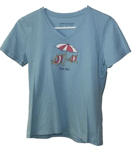 LIFE IS GOOD Womens Size XS Short Sleeve V-Neck T-Shirt Top Tee Cotton Time Out - Picture 1 of 5
