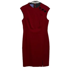 Vintage Kay Unger New York Red Sleeveless Midi Length Pencil Dress Women Size 12 - Picture 1 of 7