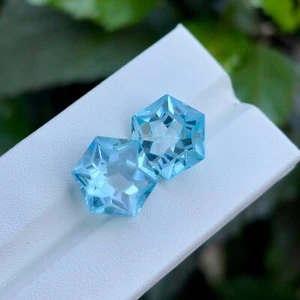 Natural Blue Topaz Hexagon Faceted Cut 16.5 Ct Pair Loose Gemstone for Jewelry - Picture 1 of 5