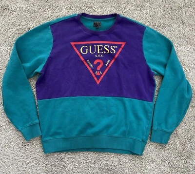 Guess Vintage Big Logo Sweatshirt Size  Large Teal / Purple Y2k Men’s Colorful - Image 1 of 4