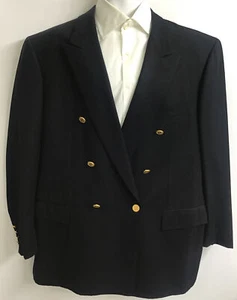 Brioni Men’s Double Breasted Peak Black Wool Jacket Gold Round B Buttons Size 46 - Picture 1 of 12